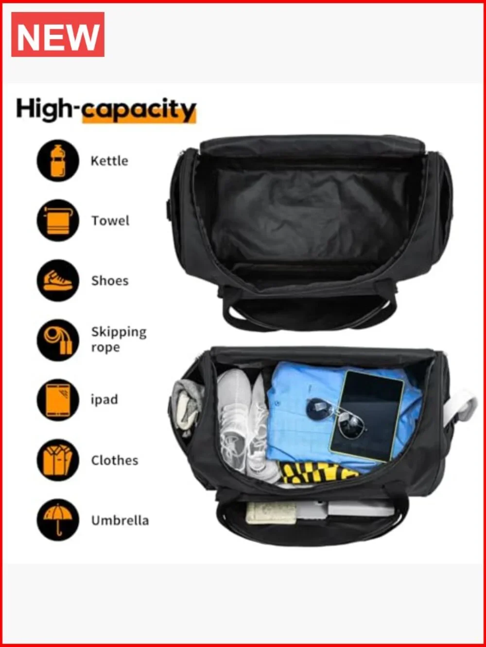 50L Large Durable Duffle Bag for Gym, Travel & Sport